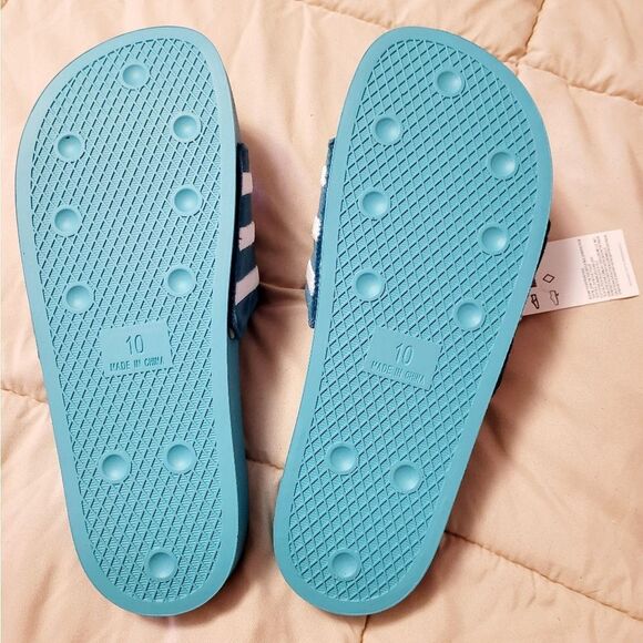 Adidas Originals Velour Embroidered Slides Womens 10 - Picture 3 of 3